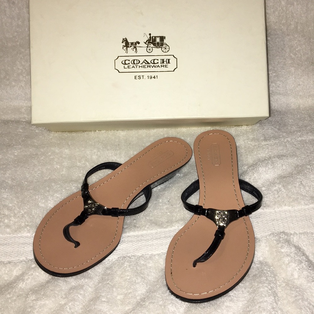 Coach Vita Black Patent Leather Sandals Size 6.5M